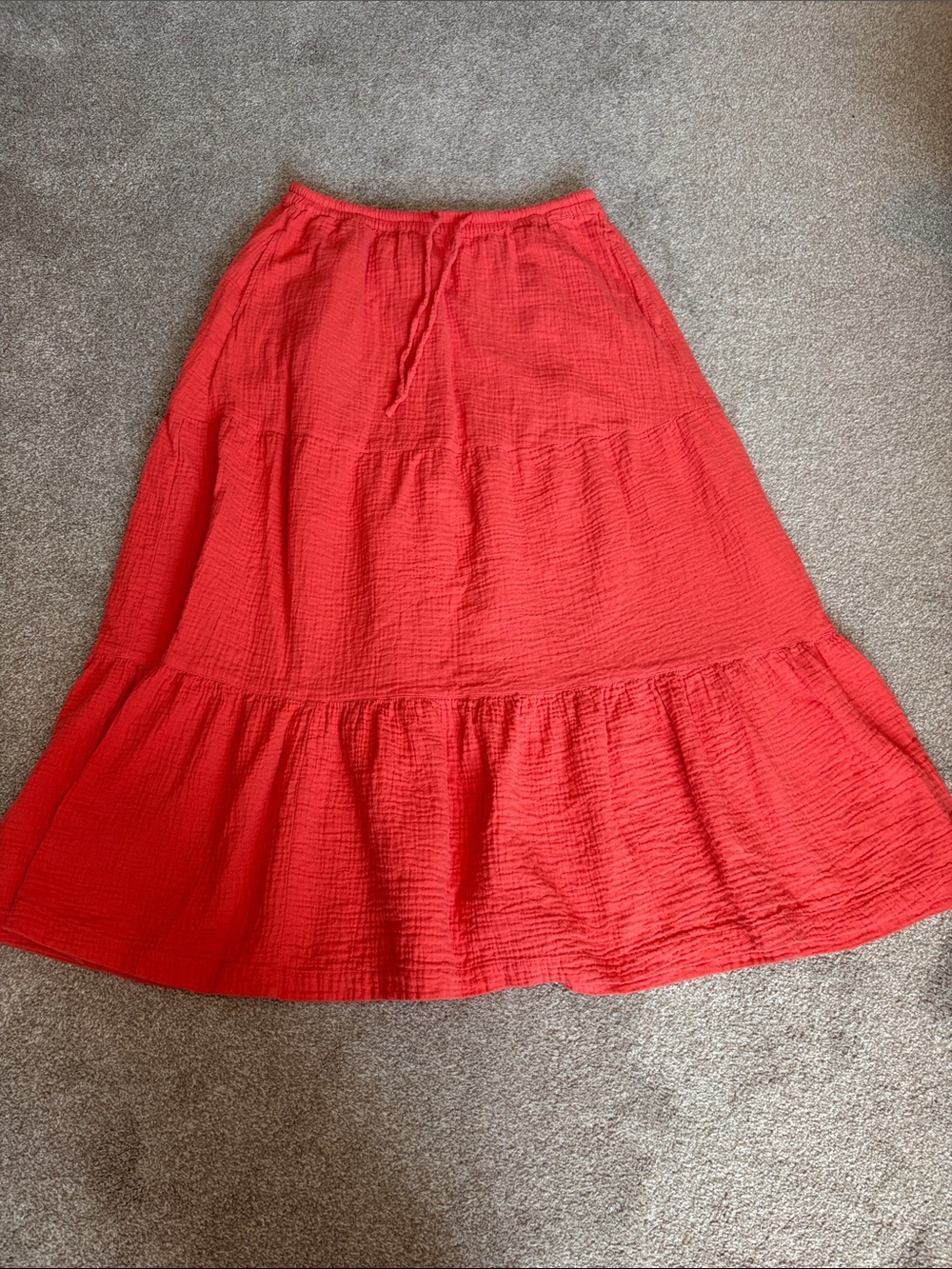 Pact Coral-orange gauze Tiered Midi Skirt women’s size medium